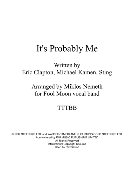It's Probably Me (arr. Miklos Nemeth)