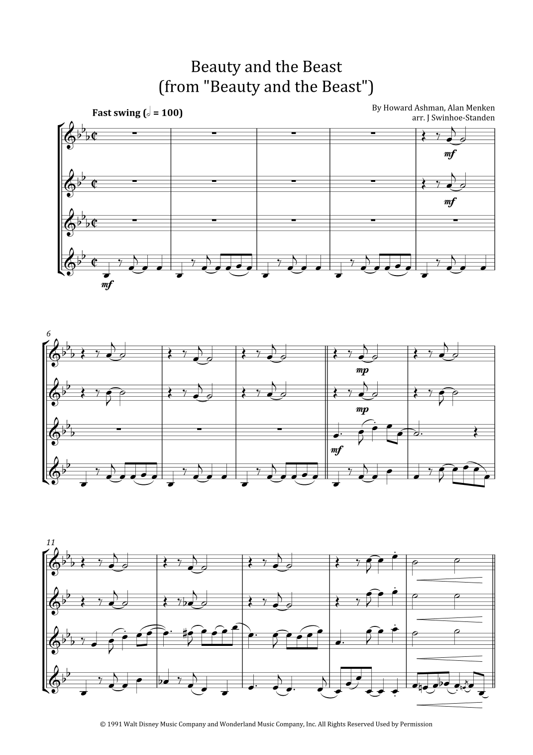 Beauty And The Beast (arr. J Swinhoe-Standen)
