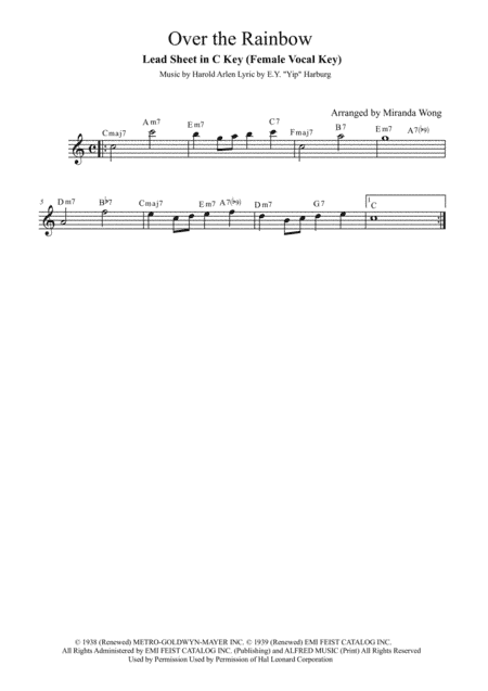 Over The Rainbow (from The Wizard Of Oz) (arr. Miranda Wong)