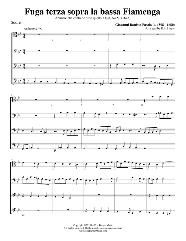 Fuga terza sopra la bassa Fiamenga for Trombone or Low Brass Quartet (arr. Eric Burger Music)