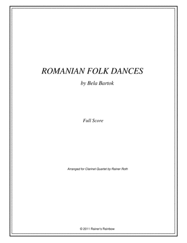 Bartok Roumanian Dances For Clarinet Quartet (arr. Rainer Roth)