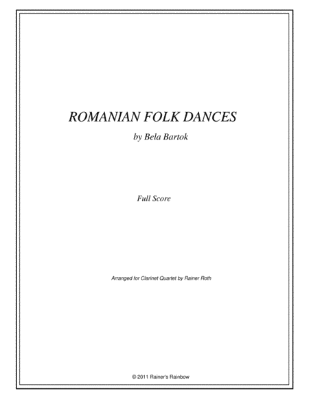 Bartok Roumanian Dances For Clarinet Quartet (arr. Rainer Roth)