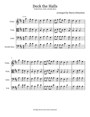 Deck The Halls- Violin, Viola, Cello , Double Bass with All Parts (arr. Harry Sebastian)