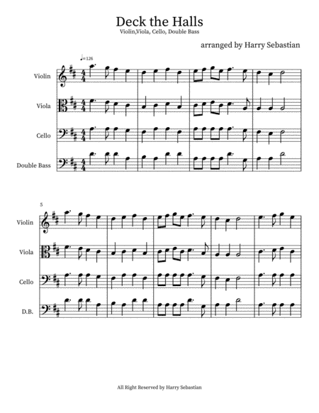 Deck The Halls- Violin, Viola, Cello , Double Bass with All Parts (arr. Harry Sebastian)