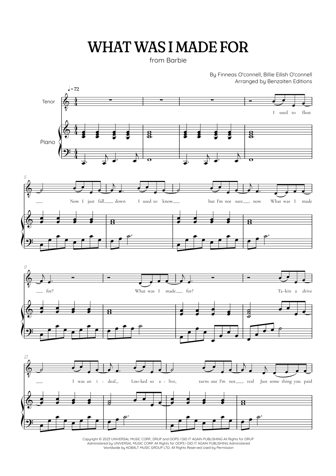 What Was I Made For? (arr. Benzaiten Editions)