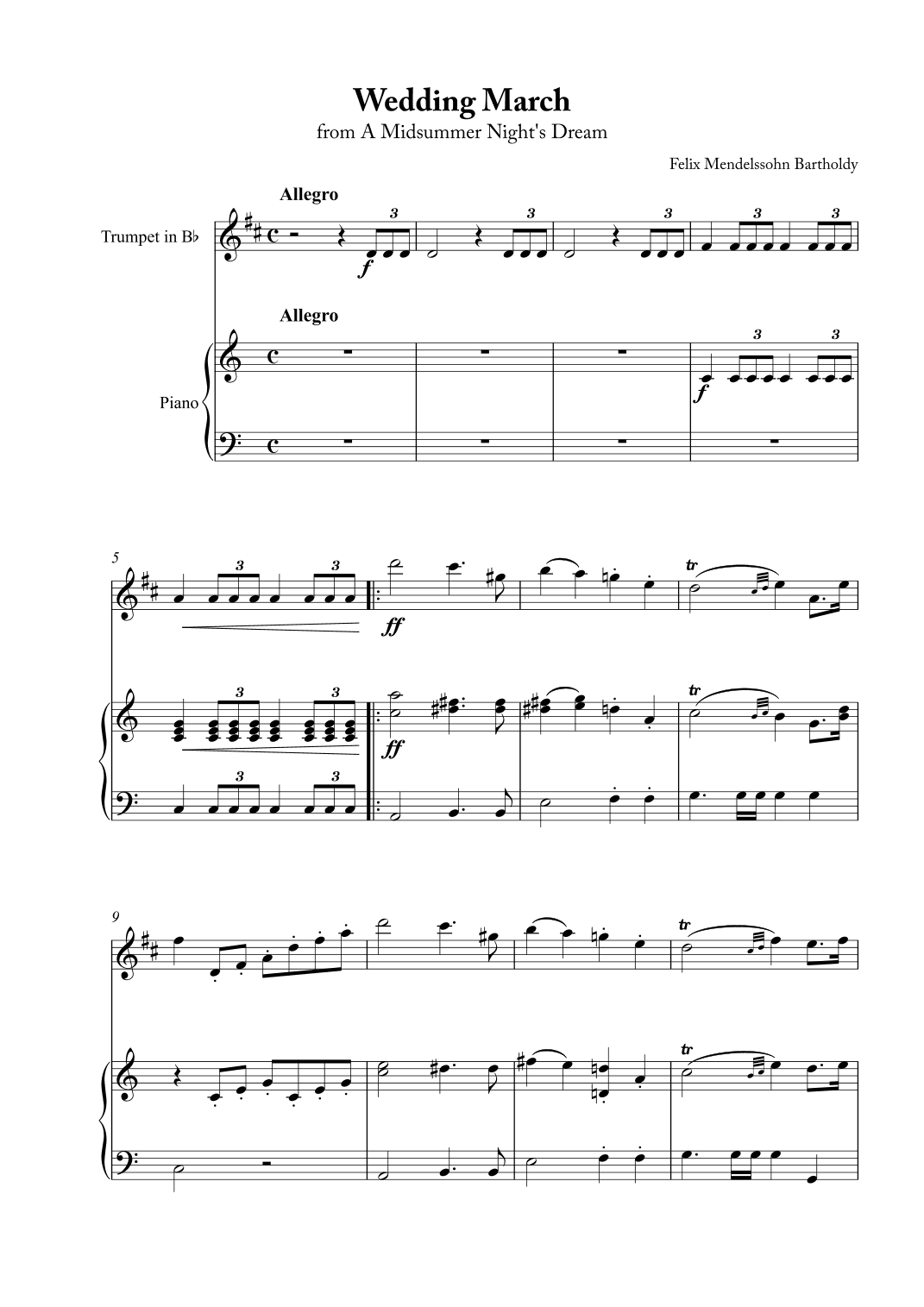 Wedding March - Short Version (arr. Karen Gueiros)