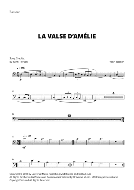 La Valse D'amelie (arr. Cadenza Editions)