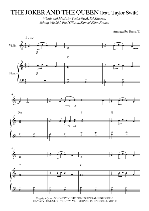 The Joker And The Queen (feat. Taylor Swift) (arr. Bruna T.)