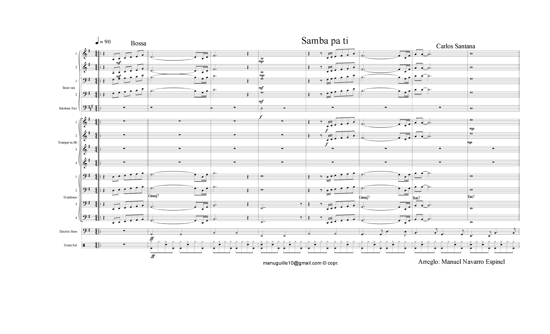 Samba pa ti - Score Only (arr. Manuel Guillermo Navarro Espinel)