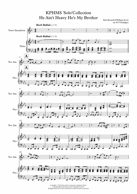 He Ain't Heavy, He's My Brother (arr. Kevin P Holdgate)