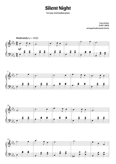 Silent Night (easy-intermediate piano in Eb major – clean sheet music) (arr. Bernardo Pereira)