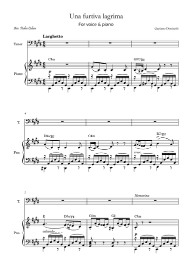Una Furtiva Lagrima (Tenor in C#m) (arr. Pedro Cohen)