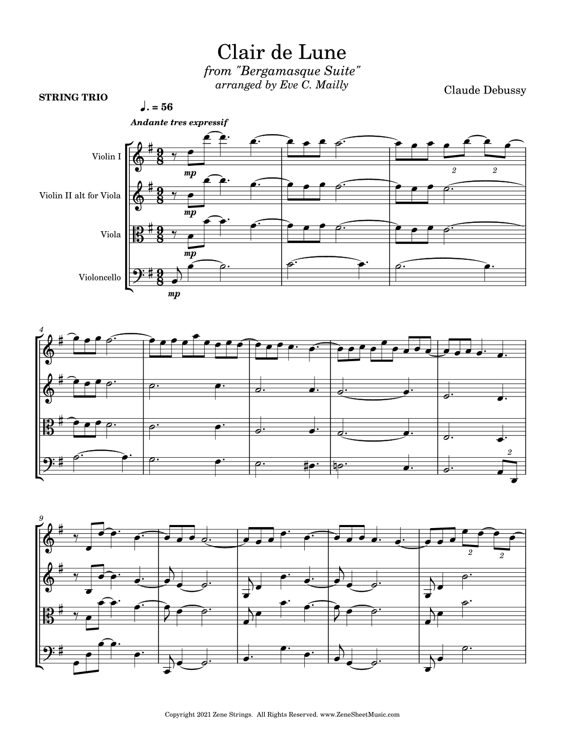 Clair de Lune (from Suite Bergamasque) - String Trio (arr. Eve C. Mailly - Zene Strings)