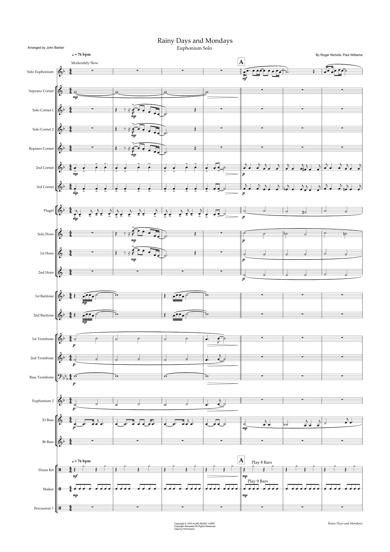 Rainy Days And Mondays (arr. John Barber)
