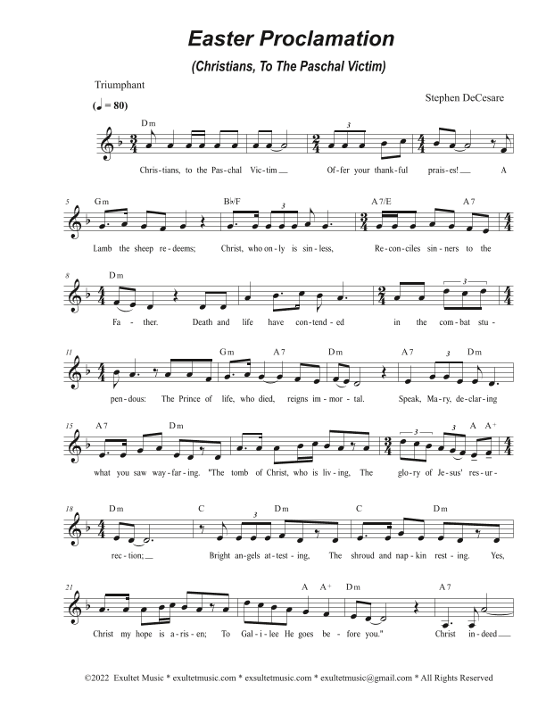 Easter Proclamation (Christians, To The Paschal Victim) (Unison choir - Low Key)