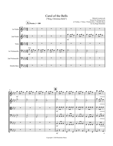 Carol of the Bells (F min) (String Sextet - 2 Violin, 1 Viola, 2 Cello, 1 Bass) (arr. Regis Bookshar)