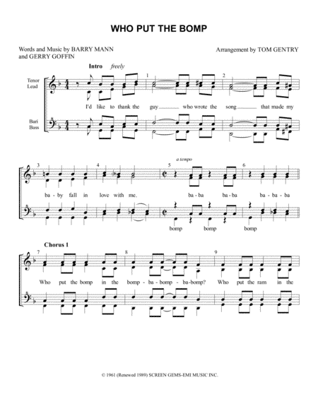 Who Put The Bomp (in The Bomp Ba Bomp Ba Bomp) (arr. Tom Gentry)