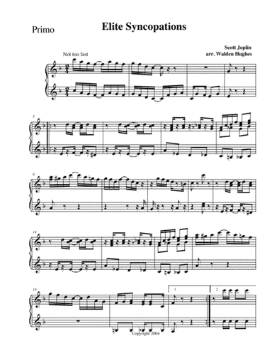 Joplin's Elite Syncopations Rag Piano Duet (1 Piano 4 Hands) (arr. Dr. Walden Hughes)