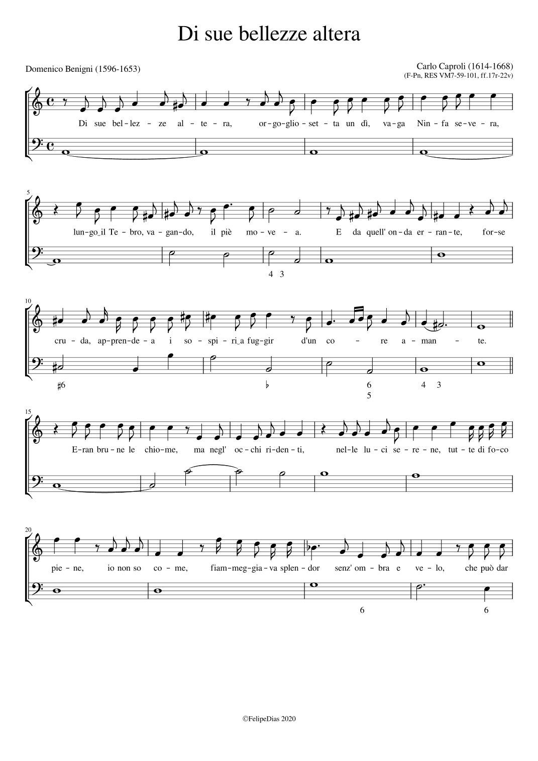Di sue bellezze altera (arr. Early Music Scores)