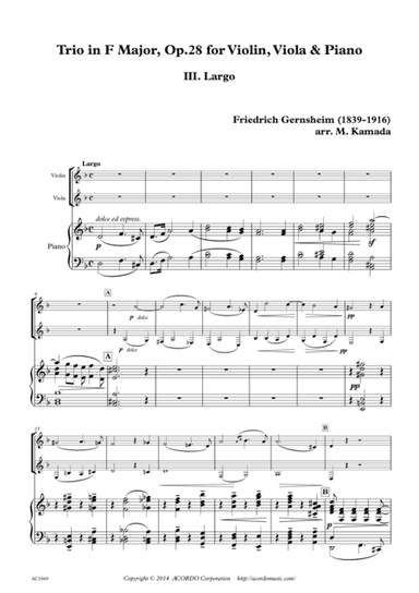 'Largo' from Trio Op.28 for Violin, Viola & Piano (arr. Mikio Kamada)