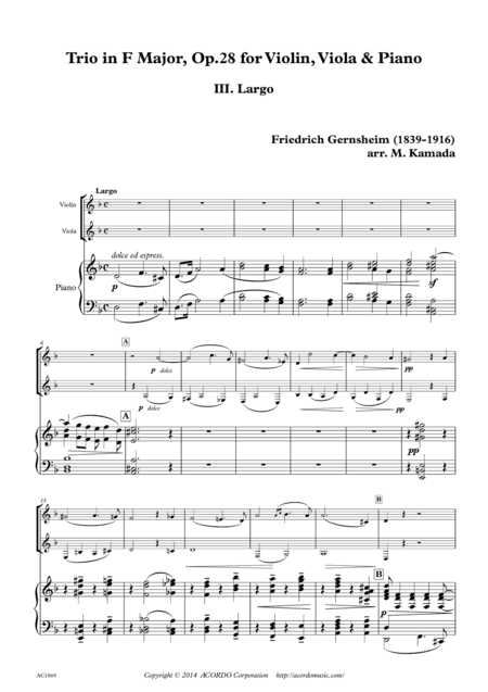 'Largo' from Trio Op.28 for Violin, Viola & Piano (arr. Mikio Kamada)