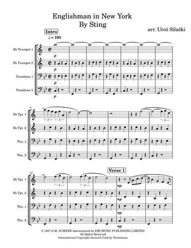 Englishman In New York (arr. Uros Silaski)