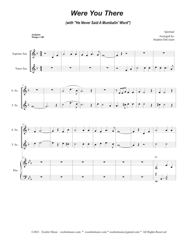 Were You There (with "He Never Said A Mumbalin' Word") (Duet for Soprano and Tenor Saxophone) (arr. Stephen DeCesare)