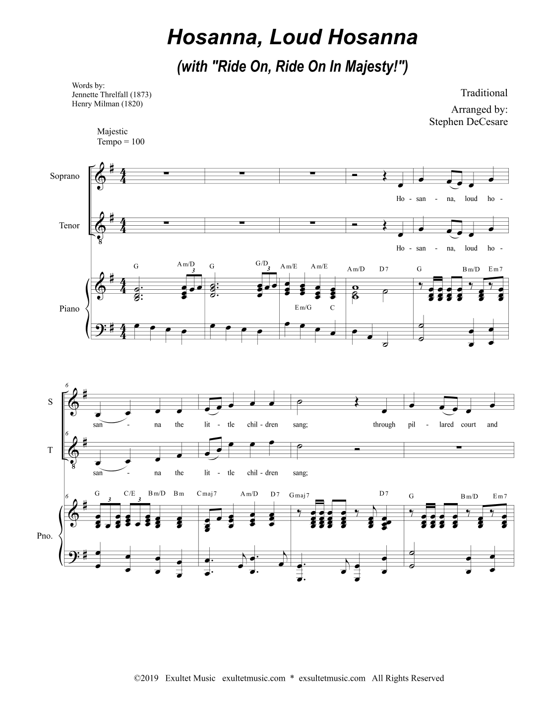 Hosanna, Loud Hosanna (with "Ride On, Ride On In Majesty!") (Duet for Soprano & Tenor Solo - Piano) (arr. Stephen DeCesare)