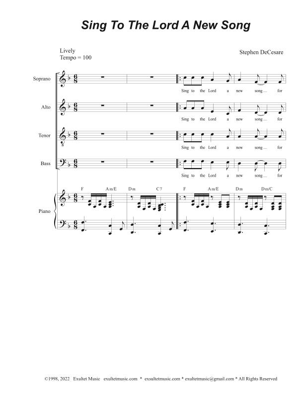 Sing To The Lord A New Song (Vocal Quartet - (SATB)