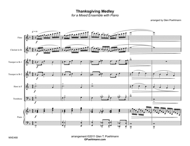 THANKSGIVING MEDLEY (4 hymn medley) - MIXED ENSEMBLE (Flute, Clarinet, 2 Trumpets, Horn & Trombone) (arr. Glen Poehlmann)