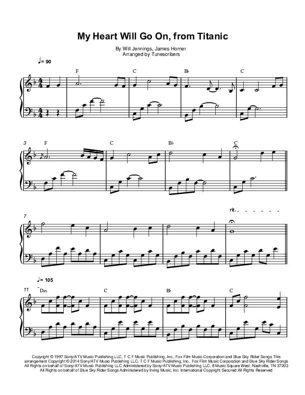 My Heart Will Go On, from Titanic (arr. Tunescribers)