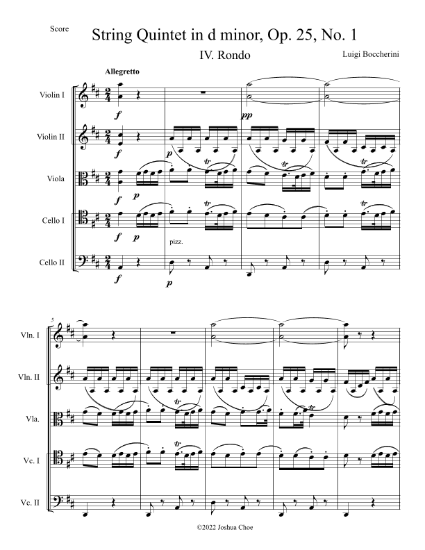 String Quintet in d minor, Op. 25, No. 1, Movement 4 (arr. Joshua Choe)