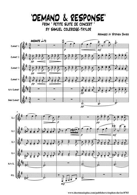 'Demand & Response' by Samuel Coleridge-Taylor for Clarinet Sextet. (arr. Stephen Davies)