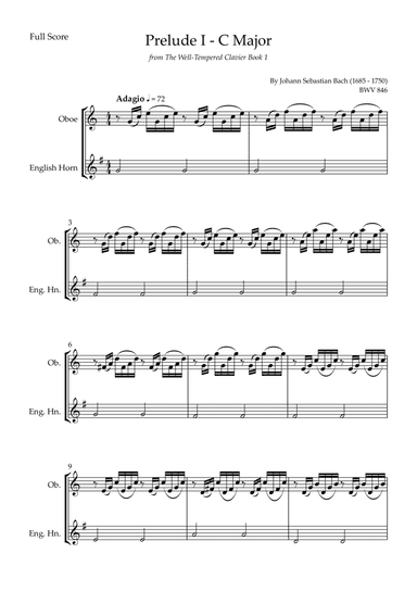 Prelude 1 in C Major BWV 846 (from Well-Tempered Clavier Book 1) for Oboe & English Horn Duo (arr. Fabio Britto)