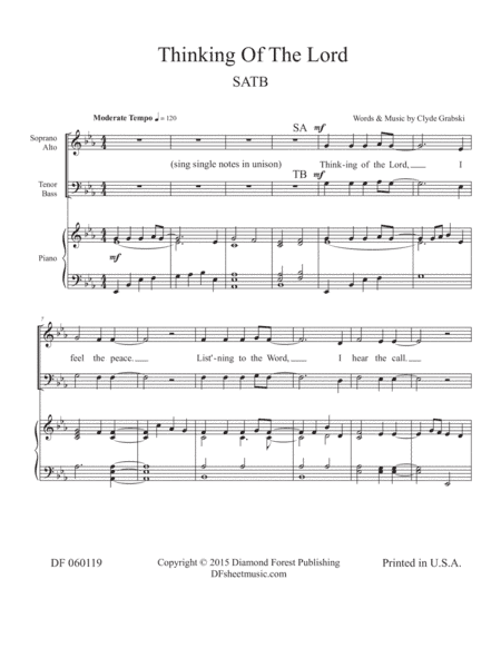 Thinking of the Lord - SATB (easy to sing)