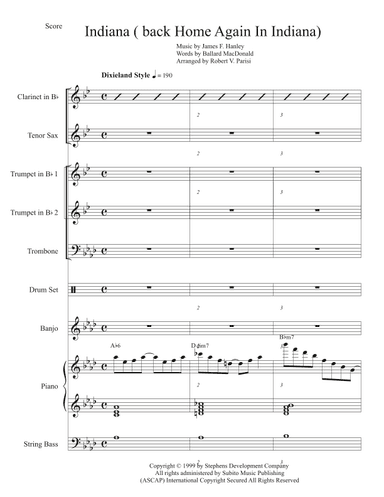 Indiana (back Home Again In Indiana) (arr. Robert V. Parisi)