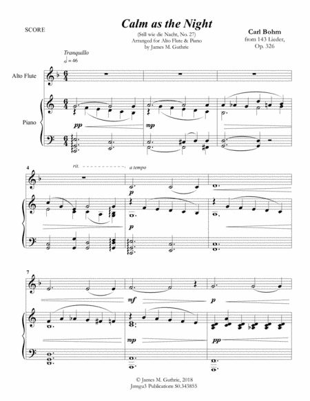 Bohm: Calm as the Night for Alto Flute & Piano (arr. James M. Guthrie, ASCAP)