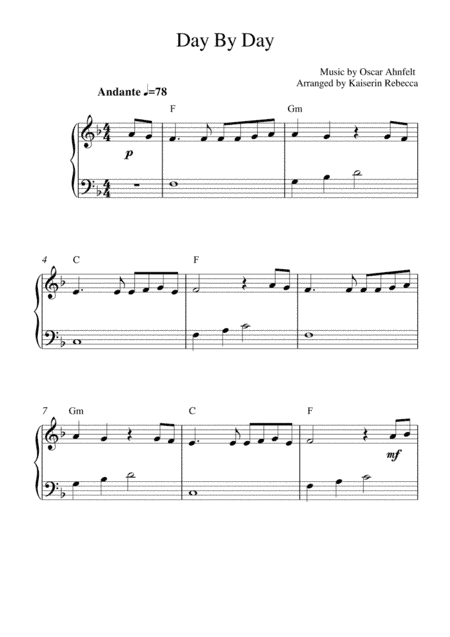 Day By Day (easy piano solo with chords) (arr. Kaiserin Rebecca)