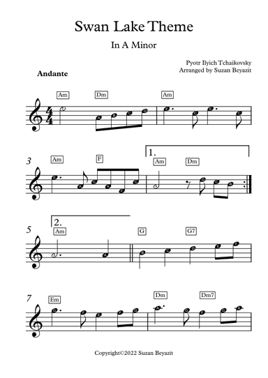 Swan Lake in A minor (with Note Names) (arr. Suzan Beyazit)
