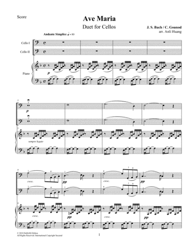 Ave Maria - Duet for Cellos (Piano Score) (arr. arr. Anli Huang)