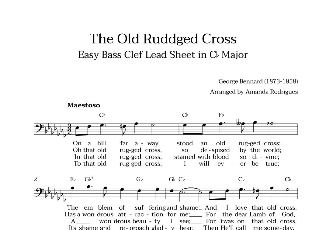 The Old Rugged Cross in Cb Major - Easy Bass Clef Lead Sheet (arr. Amanda Cerqueira Rodrigues)