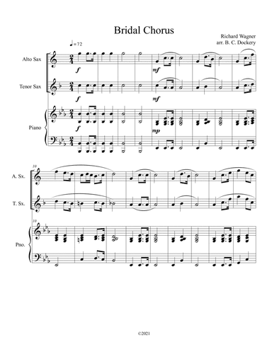 Bridal Chorus (Here Comes the Bride) for Alto and Tenor Sax Duet with Piano Accompaniment (arr. B. C. Dockery)