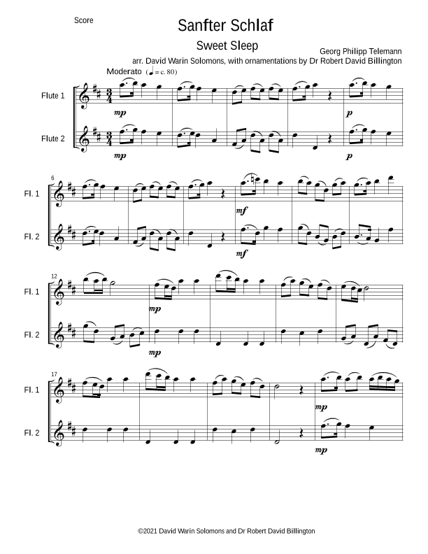 Sanfter Schlaf (Sweet Sleep) for 2 baroque flutes (arr. David Warin Solomons)