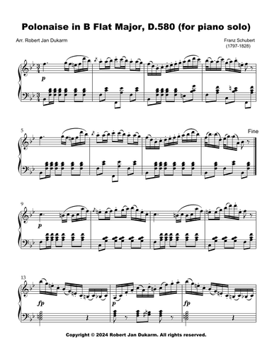 Polonaise in B Flat Major, D. 580 (for Piano solo) (arr. Robert Jan Dukarm)