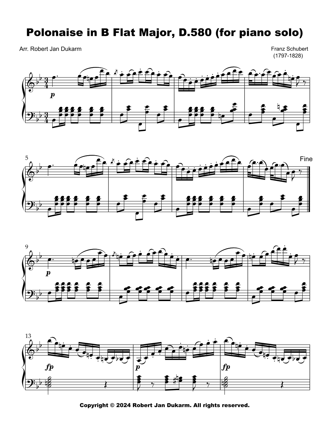 Polonaise in B Flat Major, D. 580 (for Piano solo) (arr. Robert Jan Dukarm)