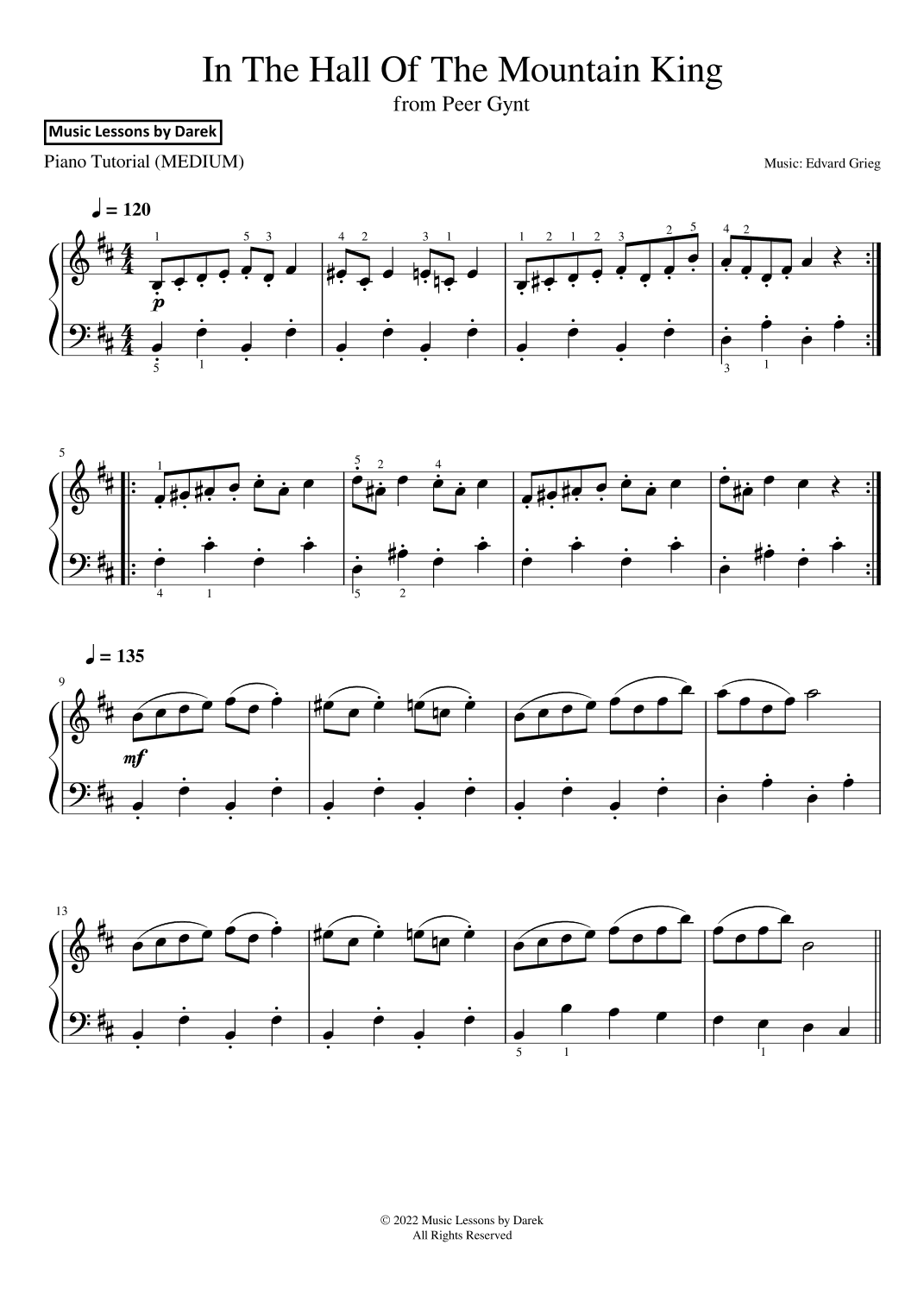 In The Hall Of The Mountain King (MEDIUM PIANO) from Peer Gynt [Edvard Grieg] (arr. Darek)