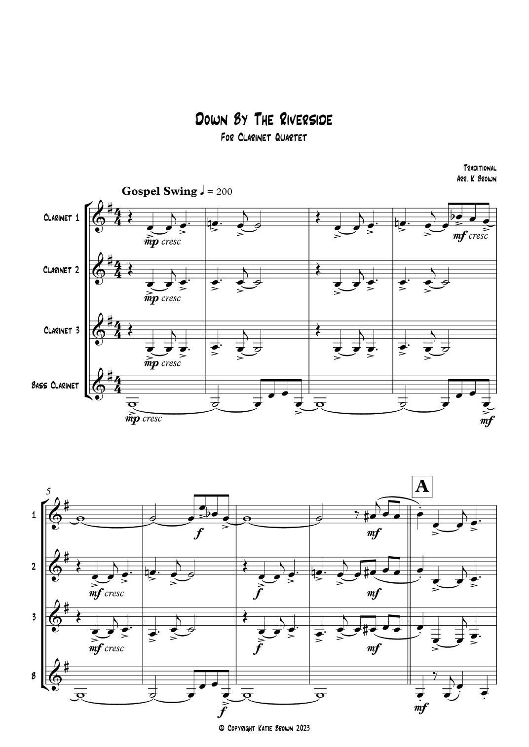 Down By The Riverside - Clarinet Quartet (arr. Katie Brown)