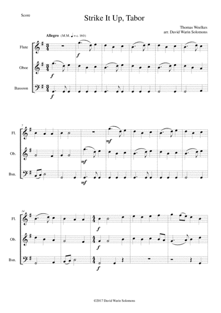 Strike it up Tabor for wind trio (flute, oboe, bassoon) (arr. David Warin Solomons)