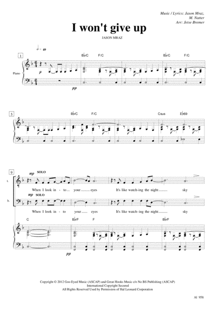 I Won't Give Up (arr. Jetse Bremer)