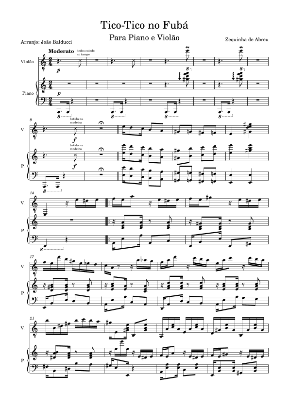 "Tico-Tico no Fubá" for guitar and piano duo. (arr. João Balducci)